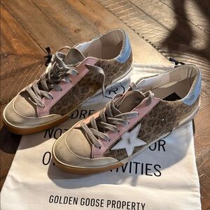 Golden Goose Leopard Sneakers with Pink and Gold Highlights